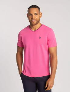 TIPPED V-NECK JERSEY T-SHIRT