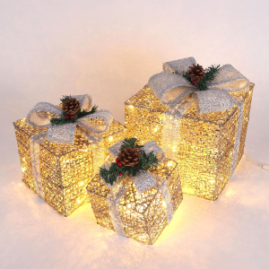 Новогодняя декорация подарочные коробки с подсветкой 25*25/20*20*/15*15 см 3 шт. шампанское