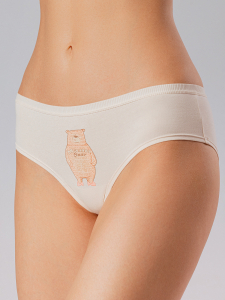 Женские хлопковые трусы бежевые с принтом 