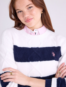 MIXED STITCH STRIPE CREW NECK SWEATER