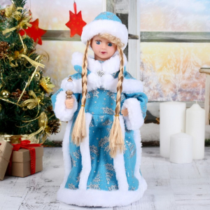 Снегурочка под ёлку «Зимнее волшебство. Голубая шубка, с посошком» двигается, 40 см