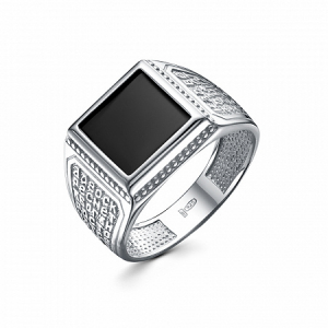 Кольцо (Спаси и Сохрани) из серебра родированное литье с нат.камнем