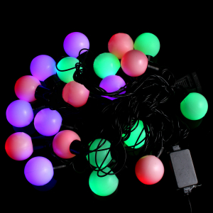 Гирлянда мультишарики d=4 см 20 LED  5 м чёрный провод цветная