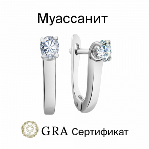 Серьги с муассанитом родированные серебро 925*