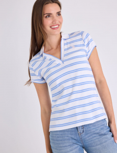 TIPPED SPLIT NECK STRIPE POLO SHIRT
