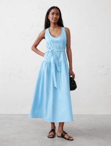 Poplin Corset Waist Midi Dress