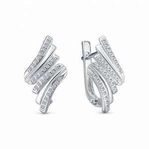 Серьги с фианитом родированные серебро 925*