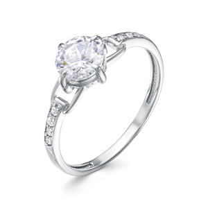 Кольцо с фианитом родированное серебро 925*