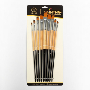 Набор кистей нейлон, 9 штук, плоские, скошенные, с длинными ручками