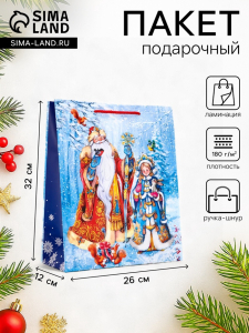 Пакет подарочный новогодний ламинированный, «Дед Мороз и снегурочка», 26?12?32 см