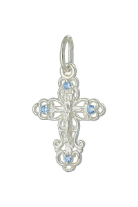 Крест с фианитом родированный серебро 925*