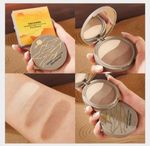 Пудра-бронзатор трехцветная для контурирования лица Kiss Beauty The Sunset Dune