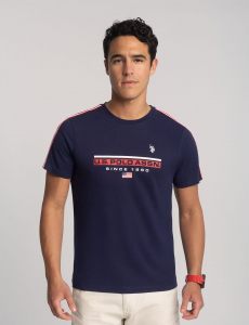 SHOULDER TRICOT TAPE JERSEY GRAPHIC T-SHIRT