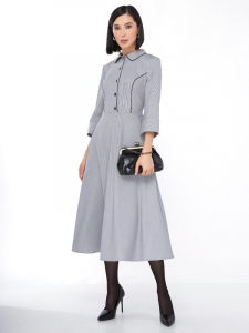 Платье с кантом OD-890-1 ч/белая мелкая клетка