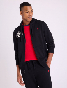 FULL ZIP FLEECE HOODIE WITH CHEST APPLIQUE