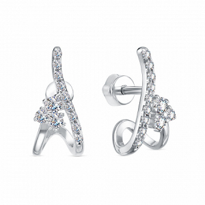 Серьги с фианитом родированные серебро 925*