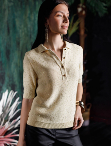 Джемпер поло с застежкой на пуговицы из хлопковой пряжи с пайетками