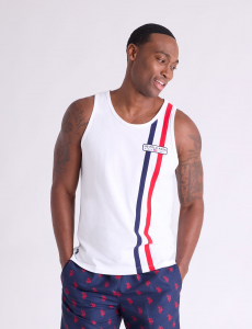 VERTICAL SIGNATURE STRIPE JERSEY MUSCLE TANK