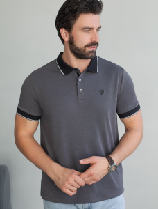 Футболка поло с воротником на пуговицах из полотна пике с меланжевым плетением с эластаном