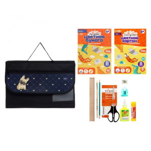 Папка для труда А4, 330 х 230, с ручками текстиль, раскладная на липучке, с наполнением 10 предметов, Calligrata, ПТР-10, 