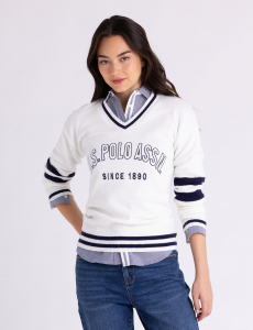 V-NECK VARSITY STRIPE SWEATER