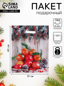 Пакет новогодний «Композиция с мандаринами», полиэтиленовый с вырубной ручкой, 40?31 см