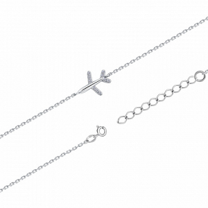 браслет с фианитом  родированный серебро 925*