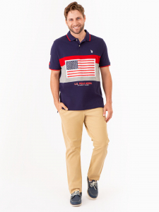 PRINTED FLAG COLORBLOCK PIQUE POLO SHIRT