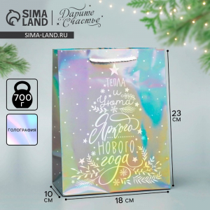 Пакет новогодний подарочный голографический «С Новым годом», MS 18?23?10 см