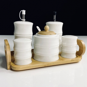 140-162 Набор для специй с сахарницей и бутылки для масла/уксуса 5пр. на под-ке BAMBO в под.уп.(х12)