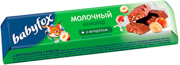 «BabyFox», шоколадный батончик с фундуком, 45г (упаковка 30шт.)