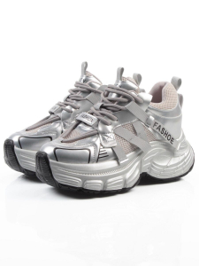 03-18C GREY/SILVER Кроссовки женские (натуральная кожа, искусственная кожа)