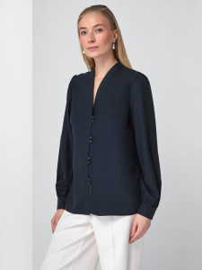 Блуза с вырезом темно-синяя