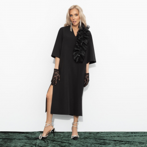 Платье с разрезом, Сияние глянца (чёрное)