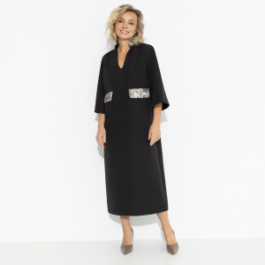 Платье с акцентными элементами из экокожи, Деловая леди (black)