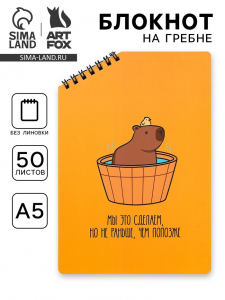 Блокнот А5 «Капибара», 50 л., на скошенном гребне, белые листы