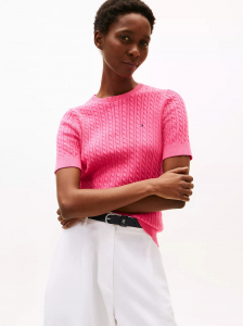 Short-Sleeve Cable Knit Sweater