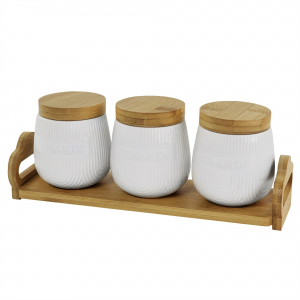 140-072 Набор из 3 банок 600мл на подставке BAMBOO в под.уп.(х10) Фарфор
