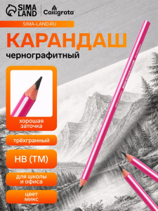 Карандаш чернографитный Calligrata, HB, трёхгранный с полоской, пластиковый, МИКС