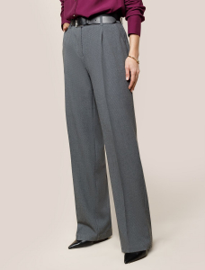 Брюки-палаццо из фактурной черно-серой поливискозы с эластаном