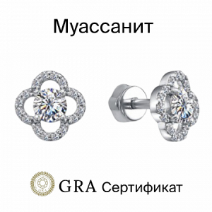 Серьги с муассанитом родированные серебро 925*