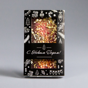 Тёмный шоколад с апельсином, перцем чили и фисташками, новогодняя коробочка #13