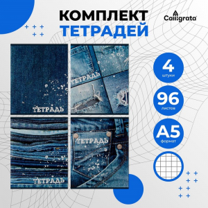 Комплект тетрадей из 4 штук, 96 листов в клетку Calligrata 