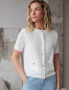 Кардиган c коротким рукавом вязаный из хлопка с акрилом