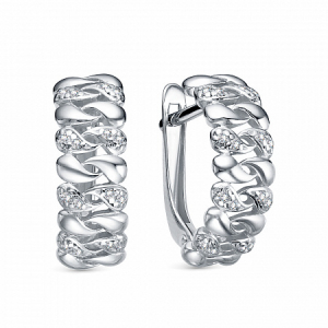 Серьги с фианитом родированные серебро 925*