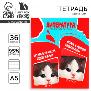 Тетрадь предметная 36 листов А5, на скрепке «Мемы. Литература»