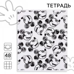 Тетрадь в клетку 48 листов, картонная обложка, блок №2, белизна 75% (серые листы), Мышь