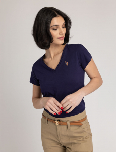 SCALLOP TRIM V-NECK T-SHIRT