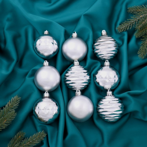 Ёлочные игрушки «Астрид полоски», шары новогодние, d=6 см, набор 9 шт., серебро