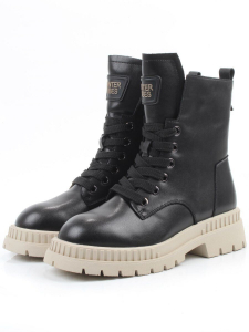 04-WB016-1M BLACK Ботинки зимние женские (натуральная кожа, 100% шерсть)